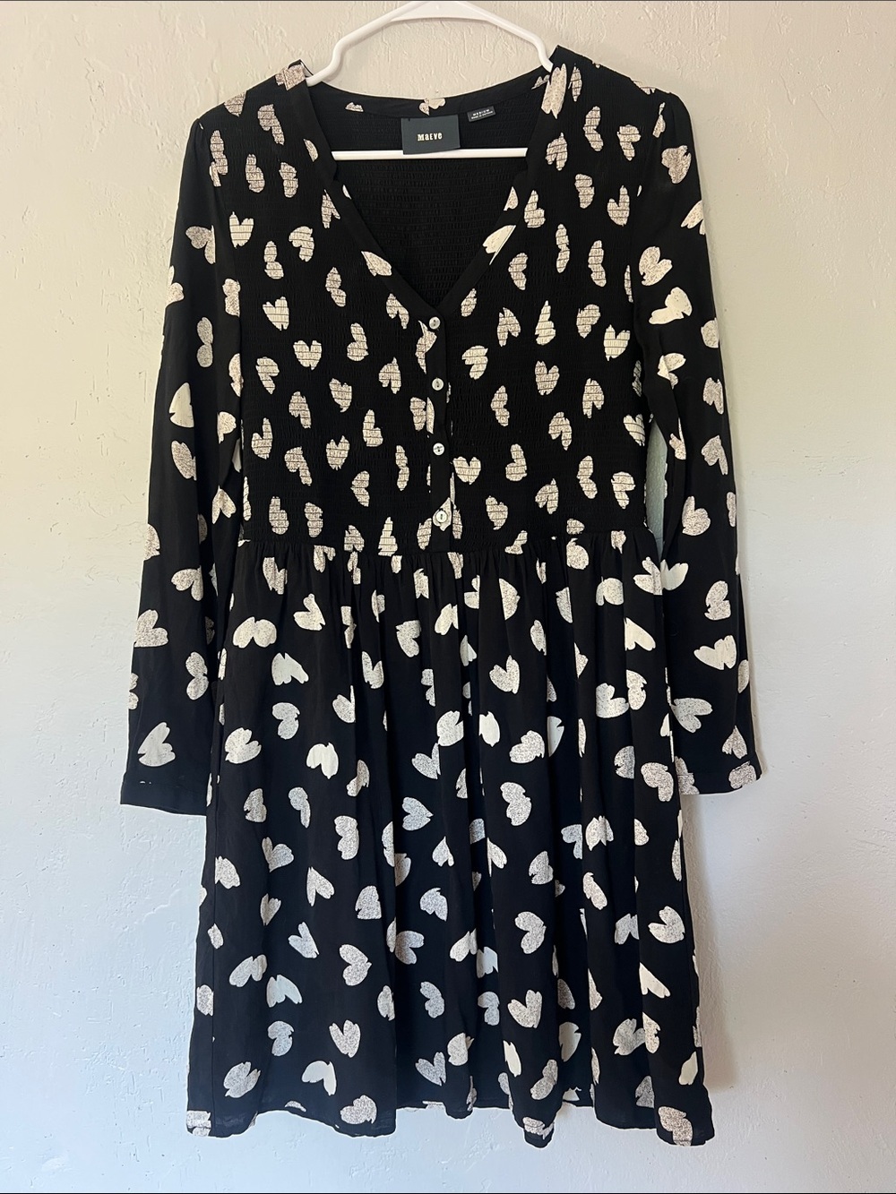 Maeve Black Dress with Cream Heart Print